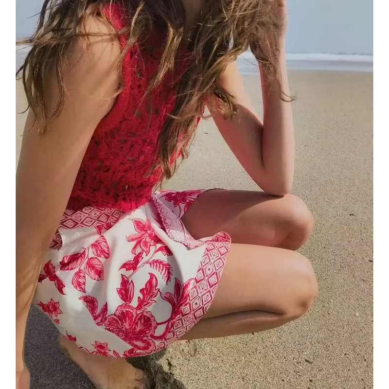Falda Con Cordones Y Estampado Mixto