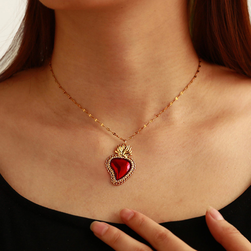 Collar Con Colgante De Corazón Irregular Con Gota De Aceite De Acero Titanio
