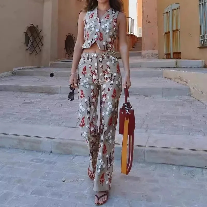 Pantalón Recto Estampado De Cintura Alta