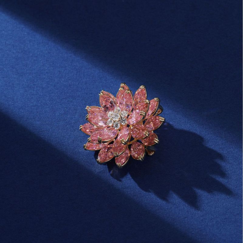 Broche De Loto De Nieve De Cobre Y Diamantes