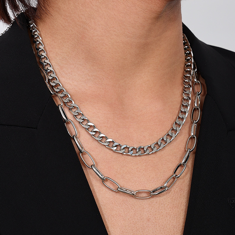 Collar De Hombre De Doble Capa Con Cadena De Metal.
