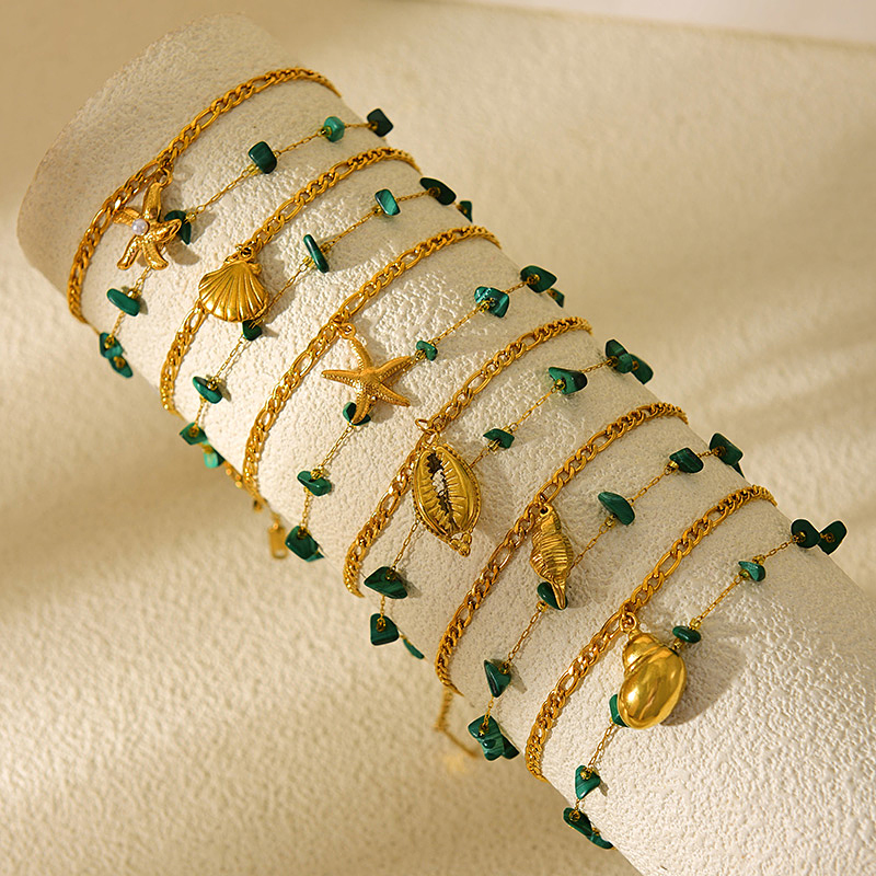 Pulsera De Cadena De Piedra Natural Con Doble Estrella De Mar De Acero Titanio