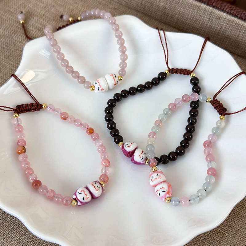 Pulsera De Gato Con Cuentas De Cerámica