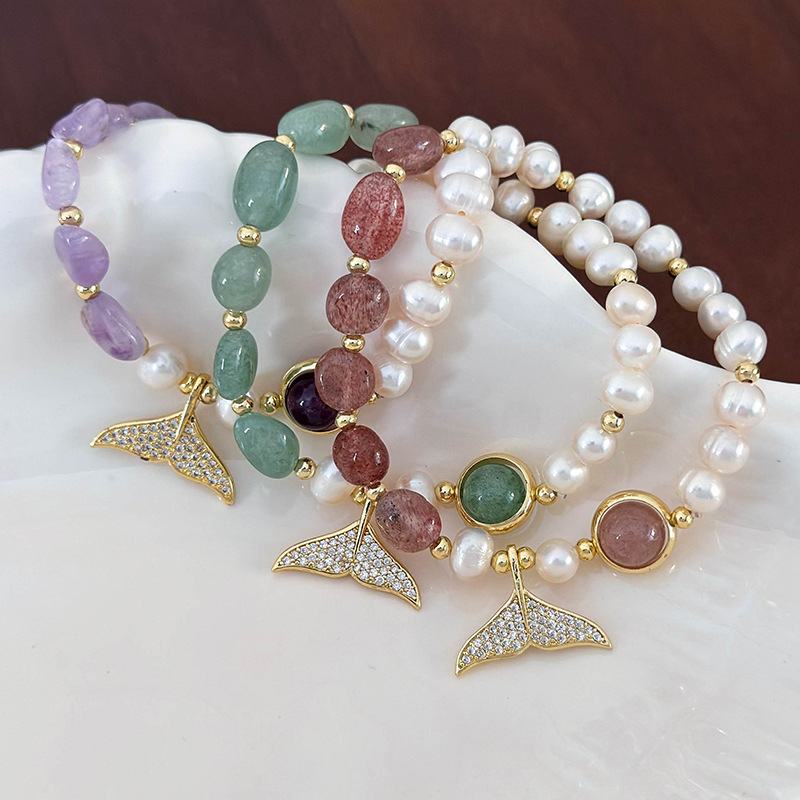 Pulsera De Cola De Pez Con Diamantes Y Cuentas Geométricas