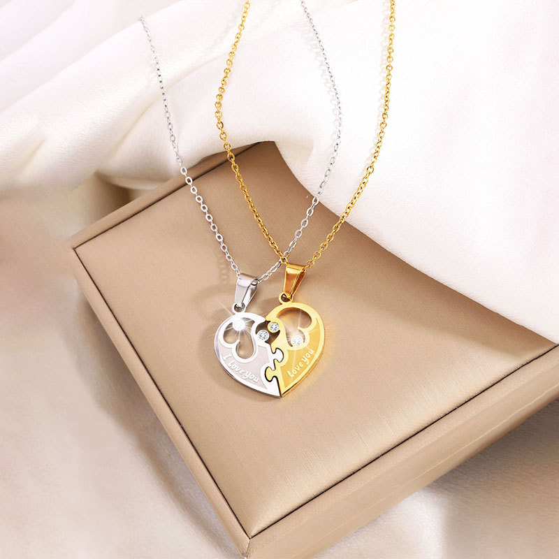 Conjunto De Collar De Corazón De Diamantes De Acero Titanio