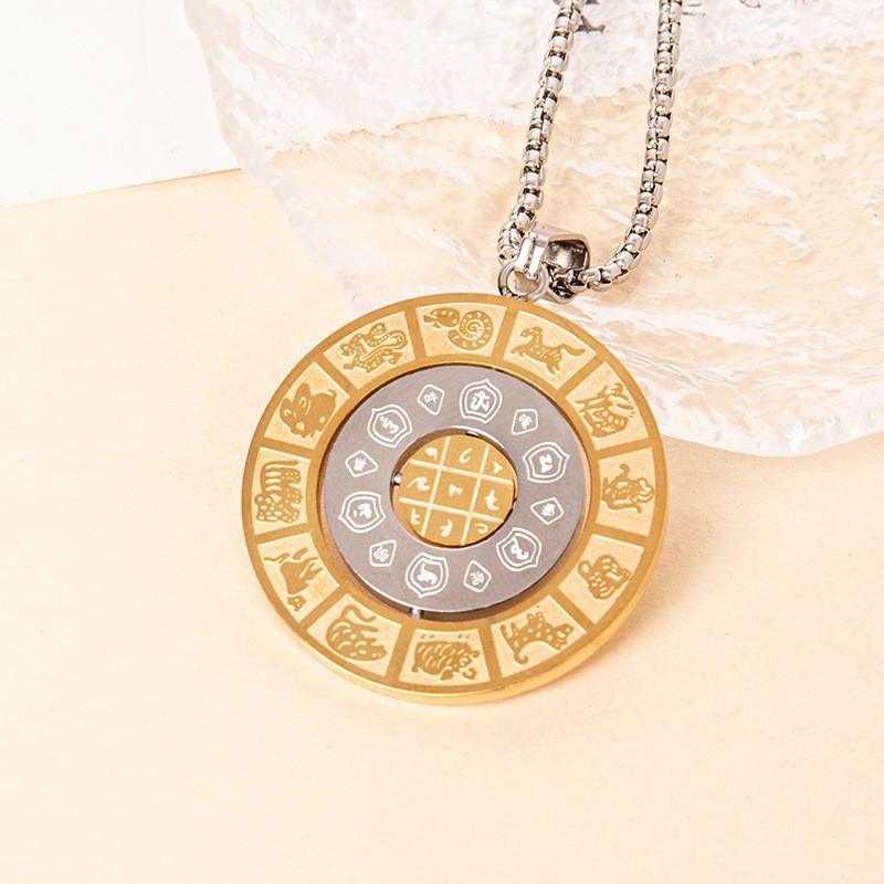 Collar Con Amuleto De La Suerte De Ocho Trigramas Del Zodíaco De Acero Titanio