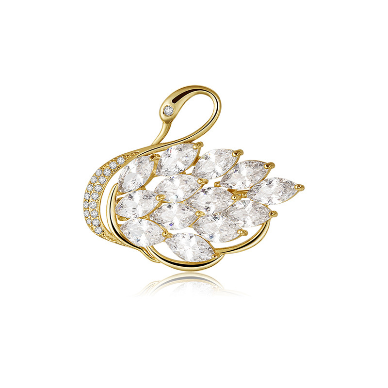 Broche Cisne De Cobre Y Diamantes