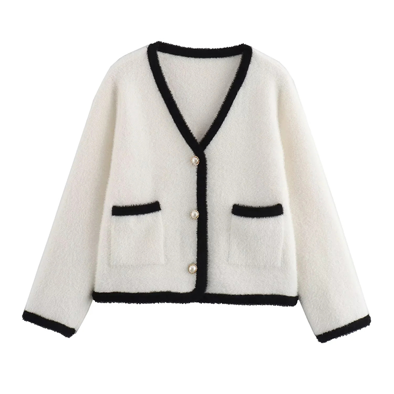 Chaqueta De Punto Con Cuello En V De Visón Sintético