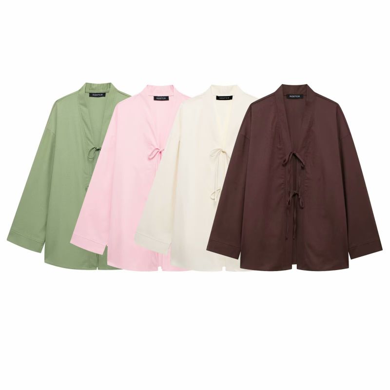Chaqueta Kimono De Algodón Y Lino Con Cordones