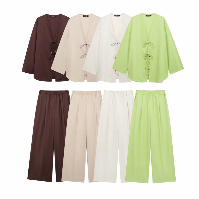 Chaqueta Kimono De Algodón Y Lino Con Cordones