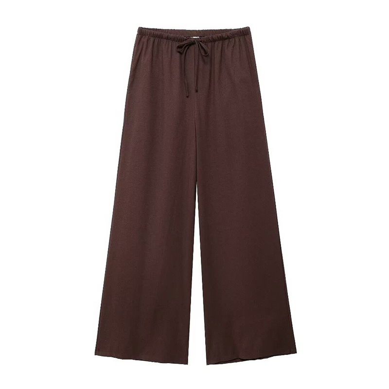 Pantalón Recto Con Cordones De Algodón Y Lino