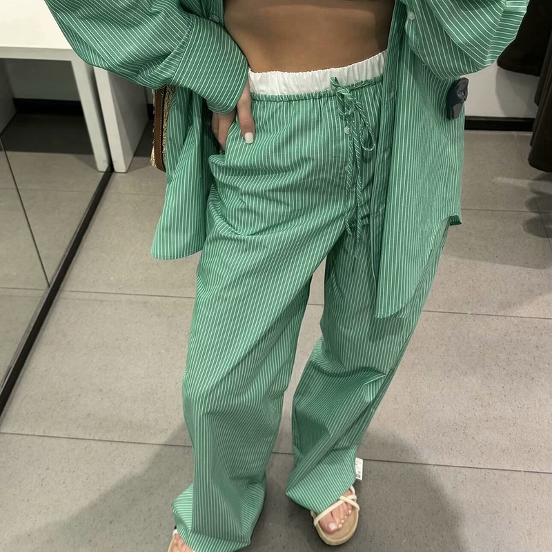 Pantalón Recto Con Cordones En Mezcla