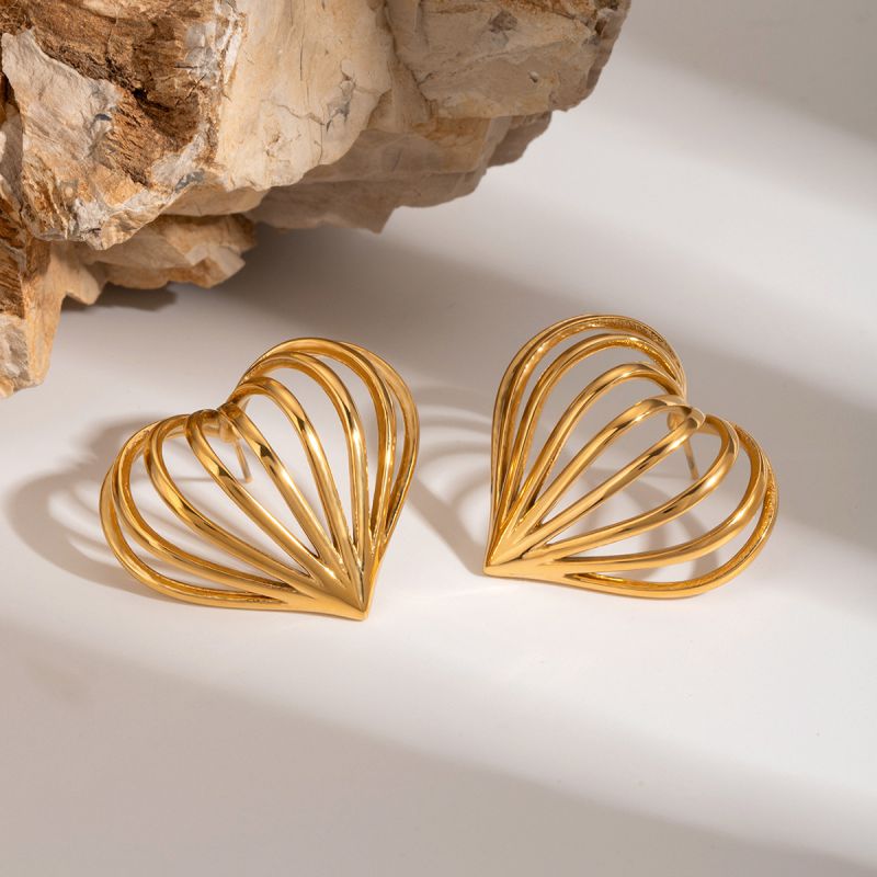 Pendientes De Corazón Hueco De Acero Inoxidable