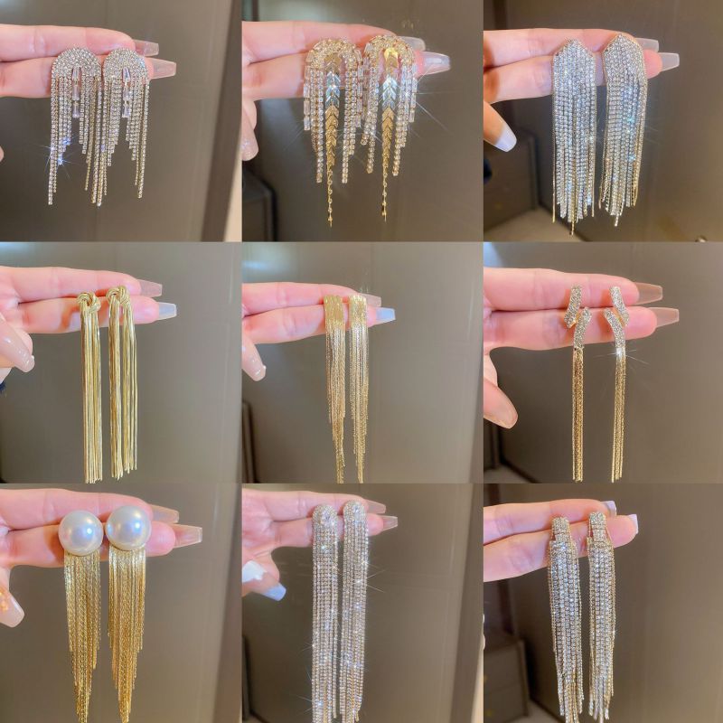 Pendientes De Borlas De Diamantes De Metal
