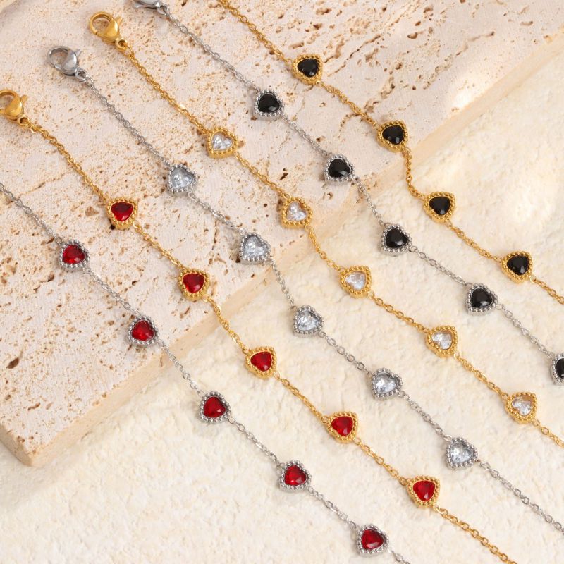 Pulsera De Corazón De Diamantes De Acero Titanio
