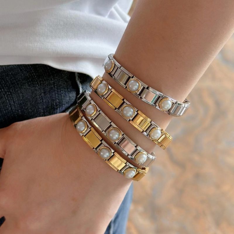 Pulsera Modular Elástica De Perlas De Acero Inoxidable
