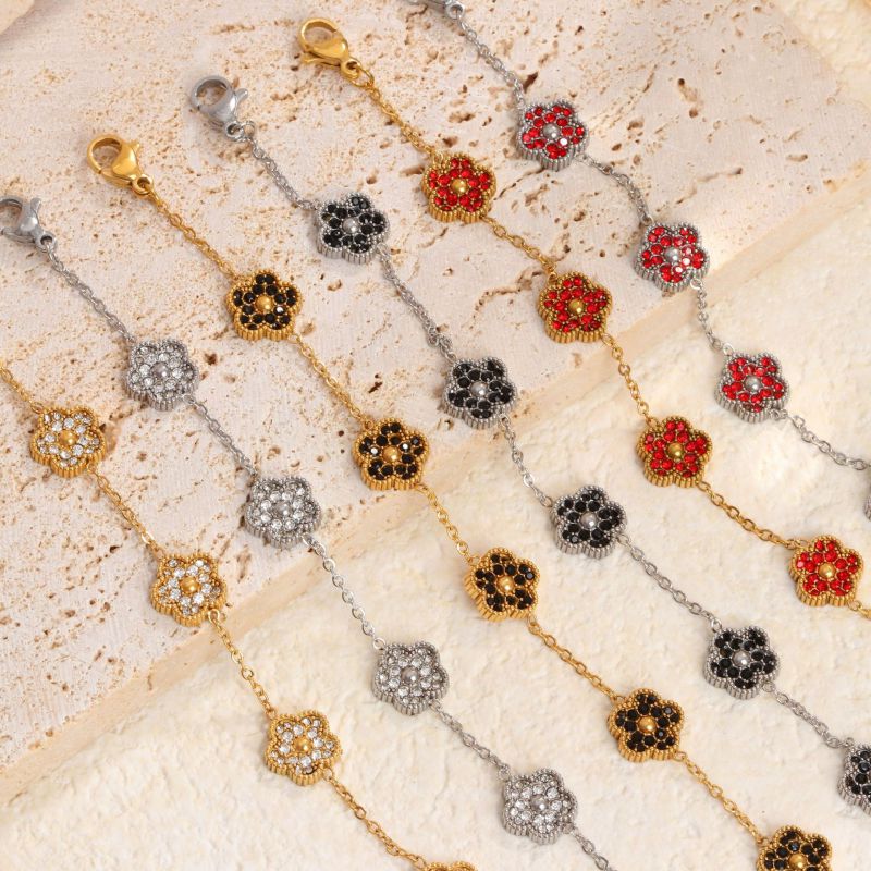Pulsera De Flores De Diamantes De Acero Titanio