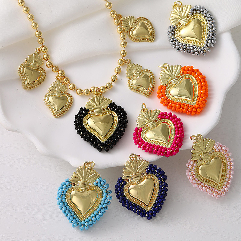 Collar De Cuentas De Arroz Con Corazón Irregular De Cobre (3 Mm)