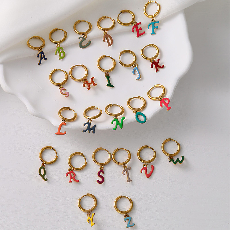 Pendientes De 26 Letras Con Gota De Aceite De Acero Titanio (individuales)