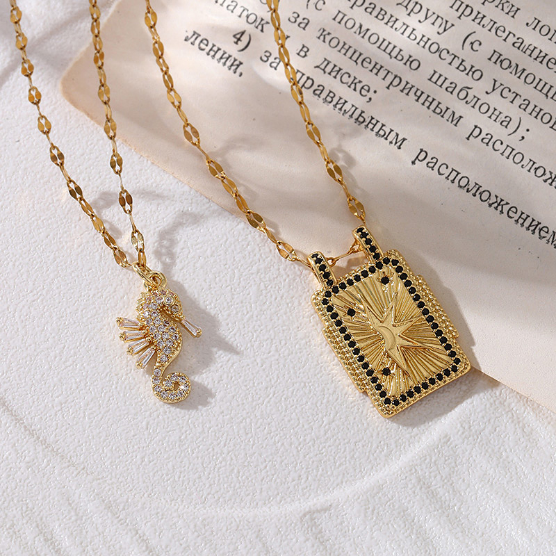 Collar De Sol Geométrico De Circonio Con Incrustaciones De Acero Titanio