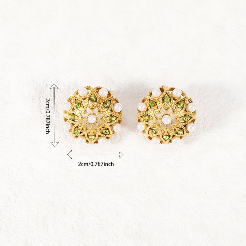 Pendientes Redondos De Acero Con Diamantes Y Perlas.