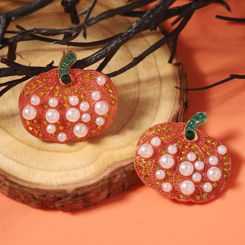 Pendientes De Calabaza Con Perlas Y Diamantes De Aleación