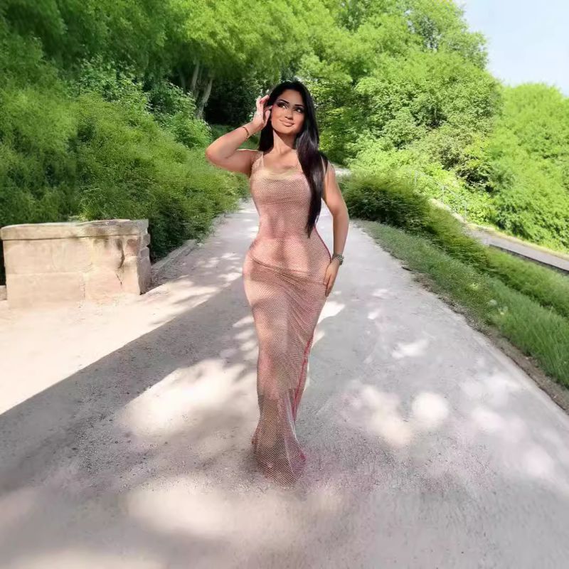 Vestido De Cóctel Sin Mangas Con Rejilla Y Pedrería
