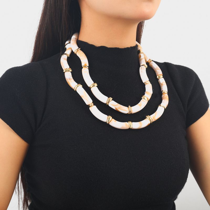 Collar De Doble Capa Con Cuentas De Bambú Irregulares