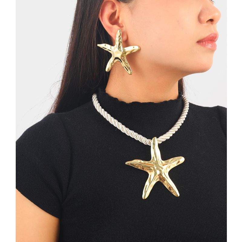 Conjunto De Collar Y Pendientes De Aleación Con Forma De Estrella De Mar