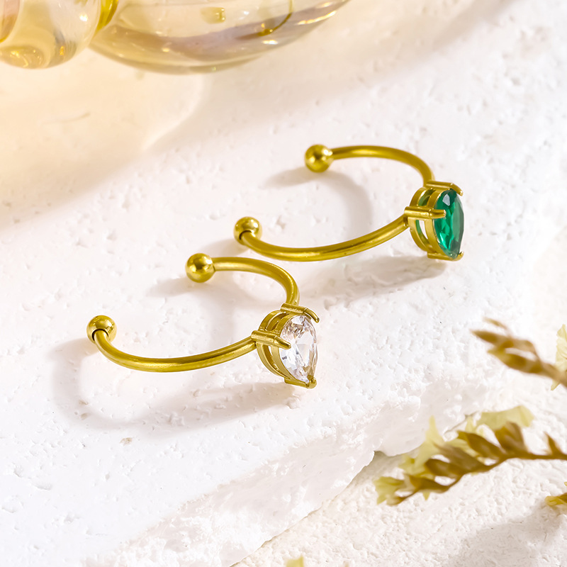 Anillo Abierto En Forma De Lágrima Con Diamantes De Acero De Titanio