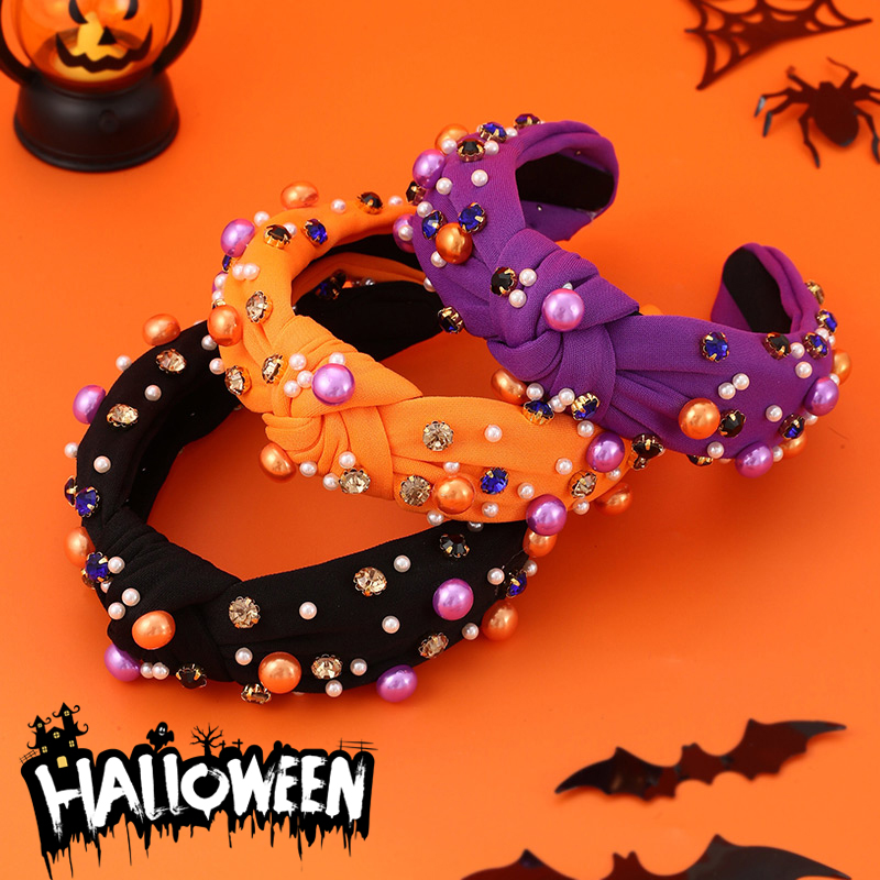 Diadema De Tela Anudada Con Diamantes Y Perlas De Halloween