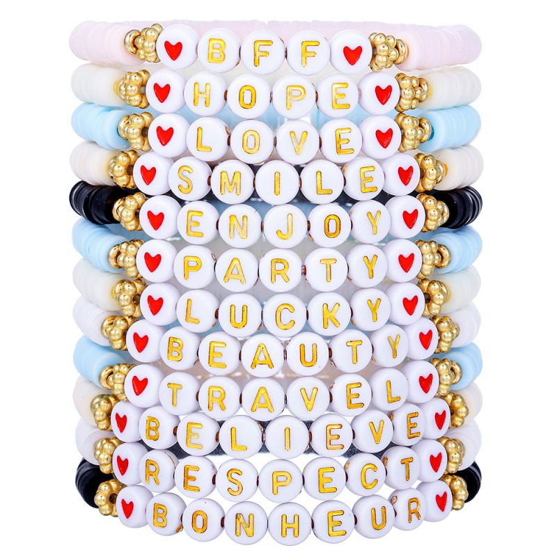 Juego De Pulseras De Cuentas Con Letras De Arcilla De Colores