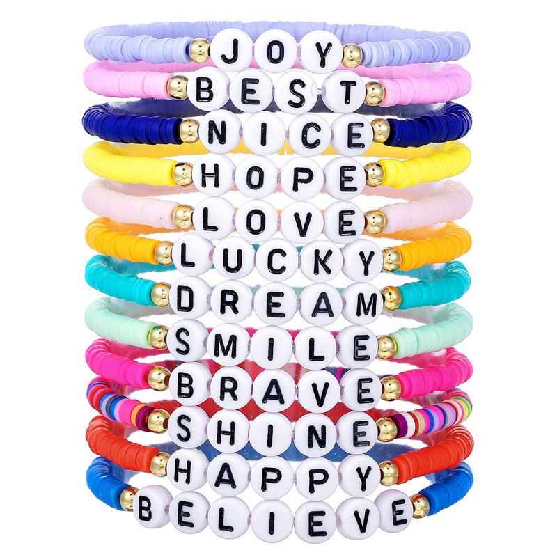 Juego De Pulseras De Cuentas Con Letras De Arcilla De Colores