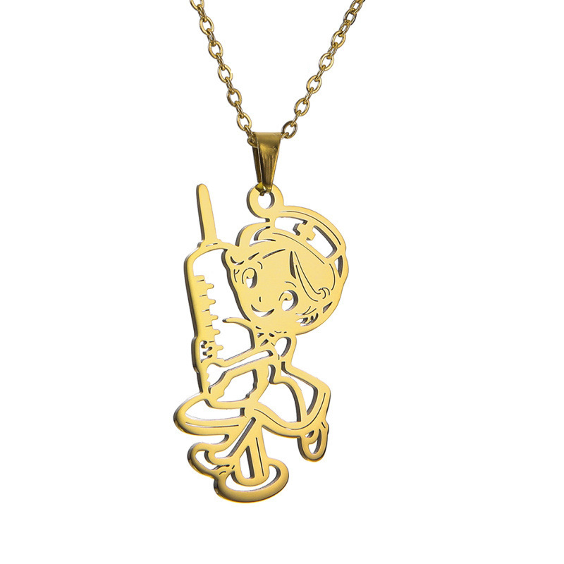 Collar Con Personaje De Médico Y Enfermera De Acero De Titanio