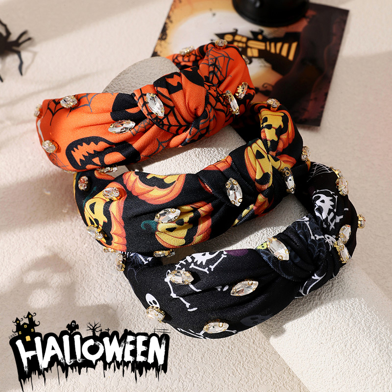 Diadema Anudada De Tela Con Forma De Gota De Diamantes Y Estampado De Halloween