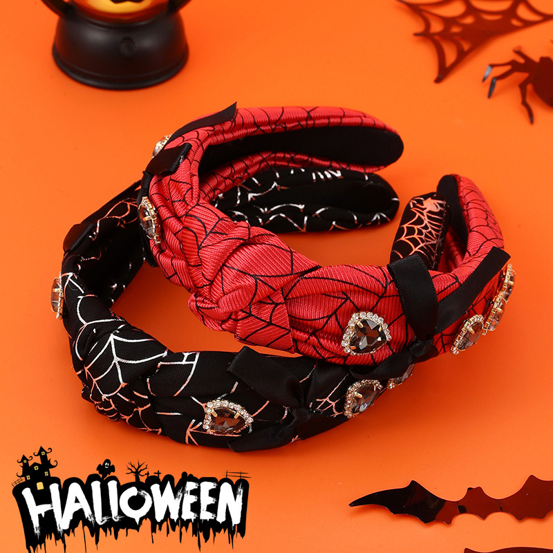 Diadema Anudada Con Lazo De Corazón De Diamante De Aleación Impresa De Halloween