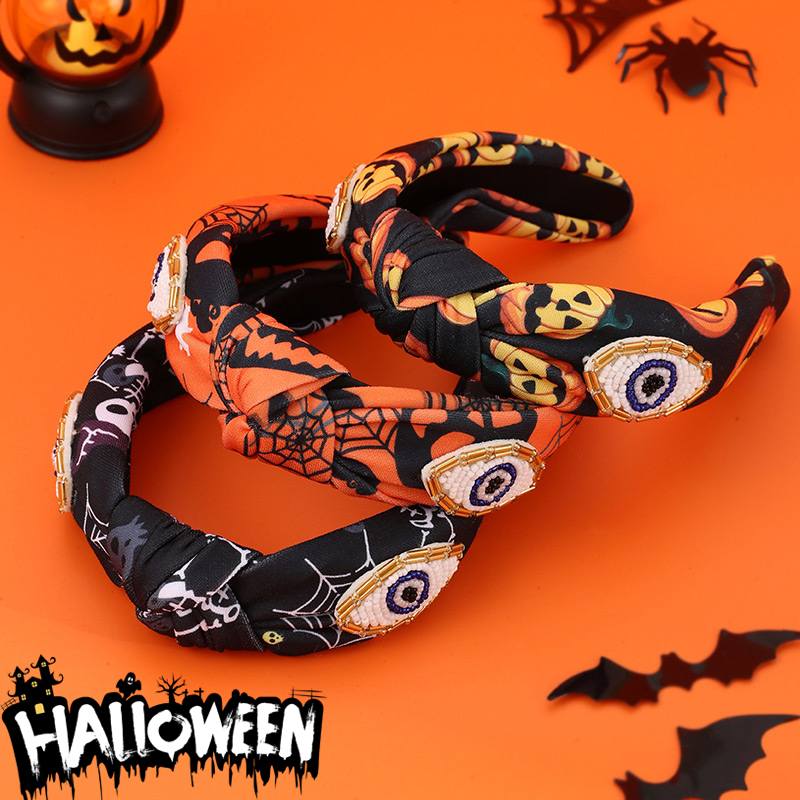 Diadema Anudada Con Ojos De Cuentas De Arroz Estampadas De Halloween