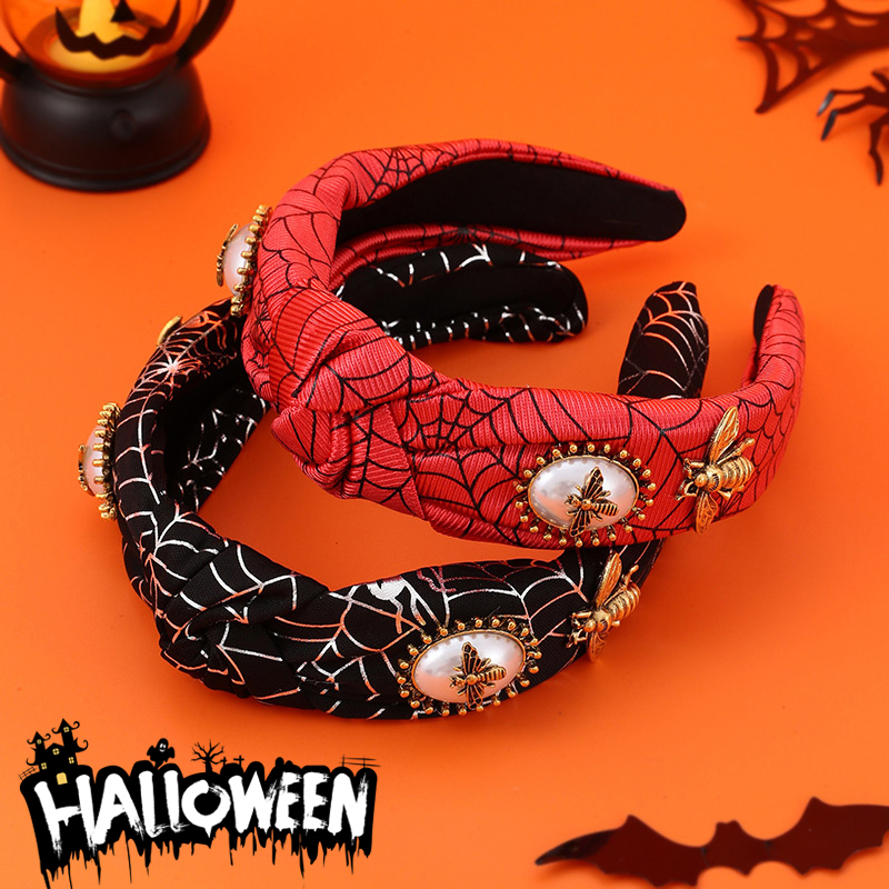 Diadema Anudada Con Perlas Y Abejas De Cobre Con Estampado De Halloween
