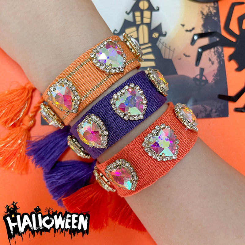 Pulsera Trenzada Con Borlas Y Corazón De Diamantes De Aleación Para Halloween