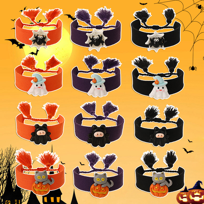 Pulsera Trenzada Con Borlas De Resina De La Serie De Dibujos Animados De Halloween