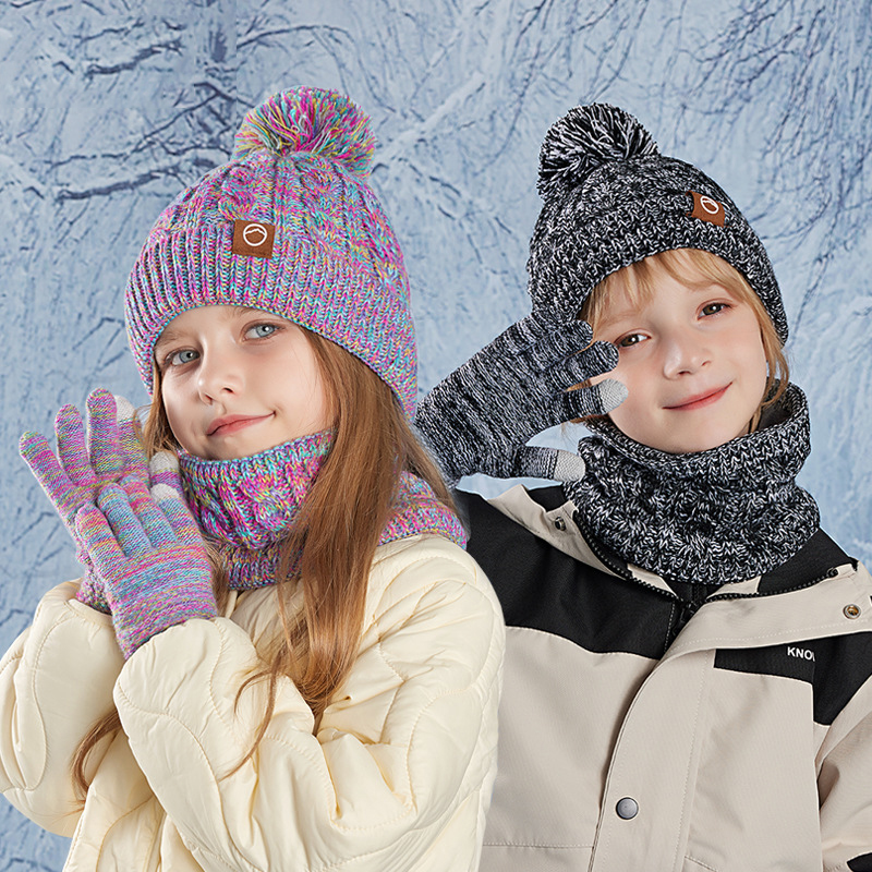 Conjunto De Tres Piezas De Bufanda Guantes Y Gorro Infantil De Punto Acrílico