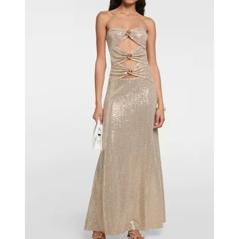 Vestido Hueco Anudado Con Diamantes Brillantes Mezclados