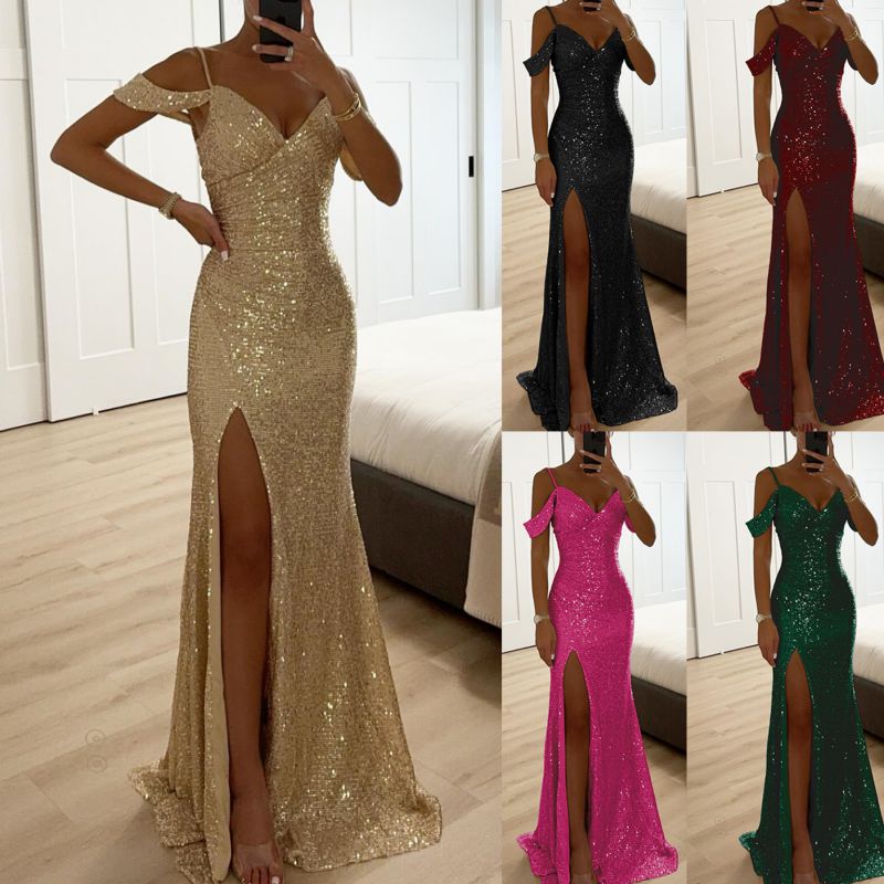 Vestido Con Tirantes Y Abertura De Lentejuelas