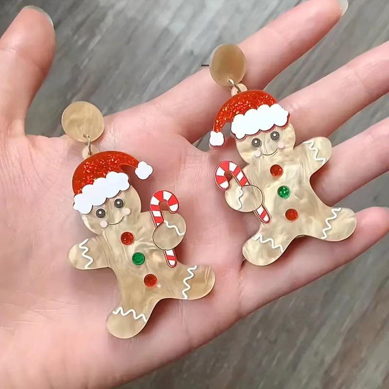 Pendientes De Hombre De Jengibre Navideños Con Diamantes Acrílicos