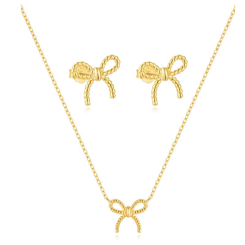 Conjunto De Aretes Y Collar Con Lazo Torcido En Plata