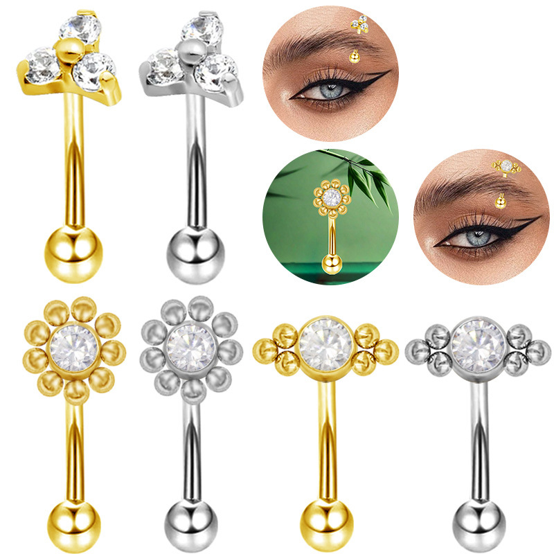 Clavos Para Piercing De Cejas Geométricos Con Incrustaciones De Diamantes De Acero Inoxidable
