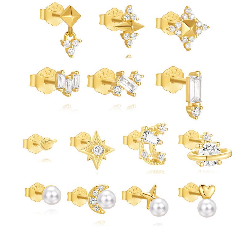 Conjunto De Pendientes De Plata Con Diamantes Y Perlas