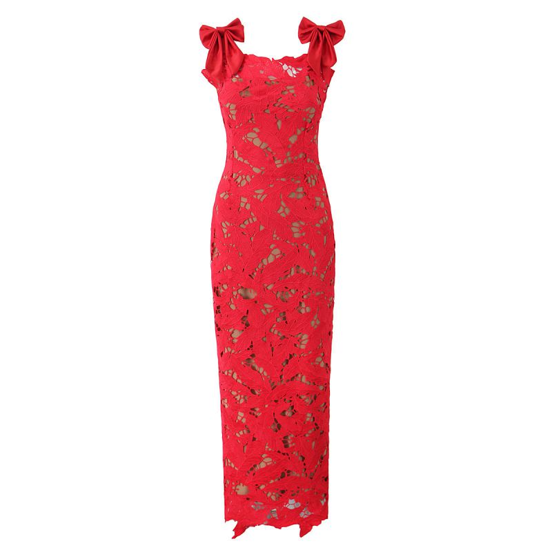 Vestido Con Tirantes Y Pétalos Con Lazo Hueco