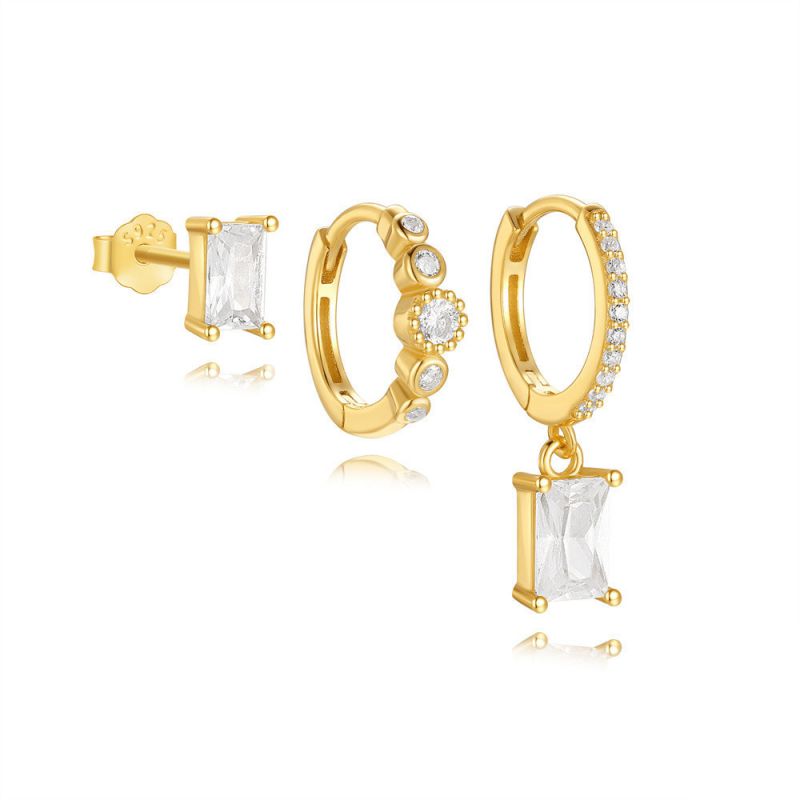 Conjunto De Pendientes Cuadrados De Plata Y Diamantes