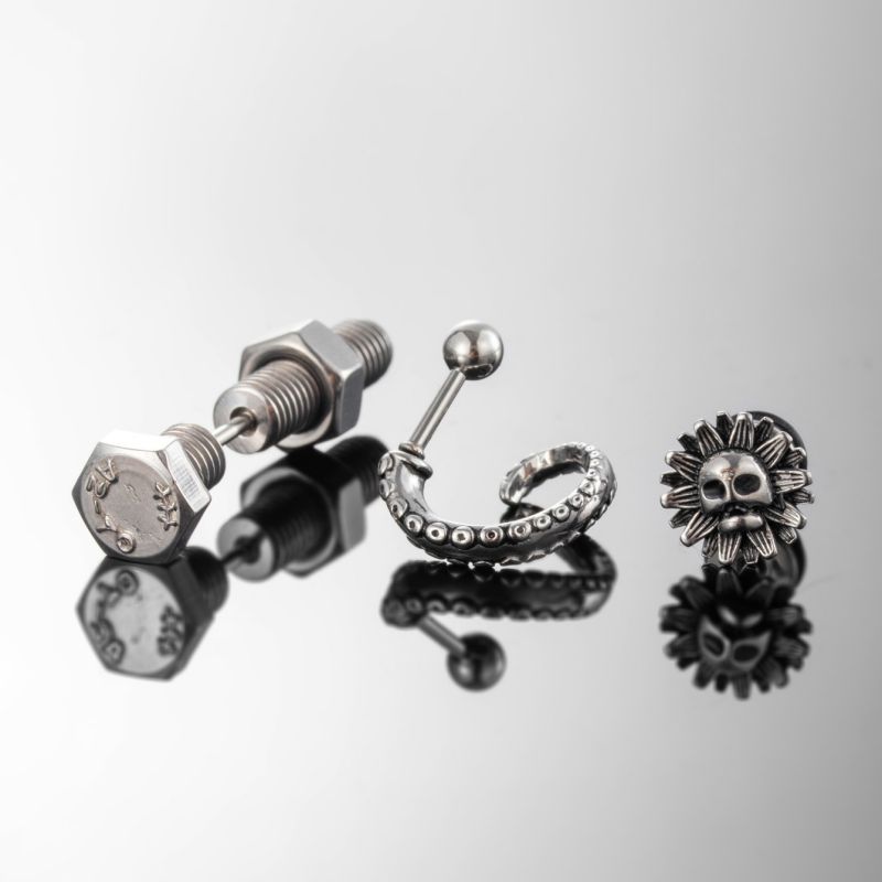 Pendientes De Hombre Con Calavera Geométrica De Acero De Titanio [individual]